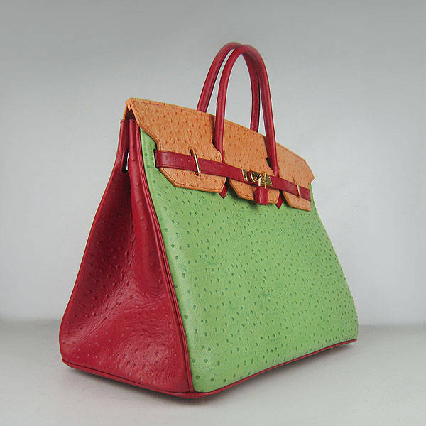 Replica Hermes Birkin 40CM Ostrich Veins Leather Bag Red/Orange/Green 6099 Online